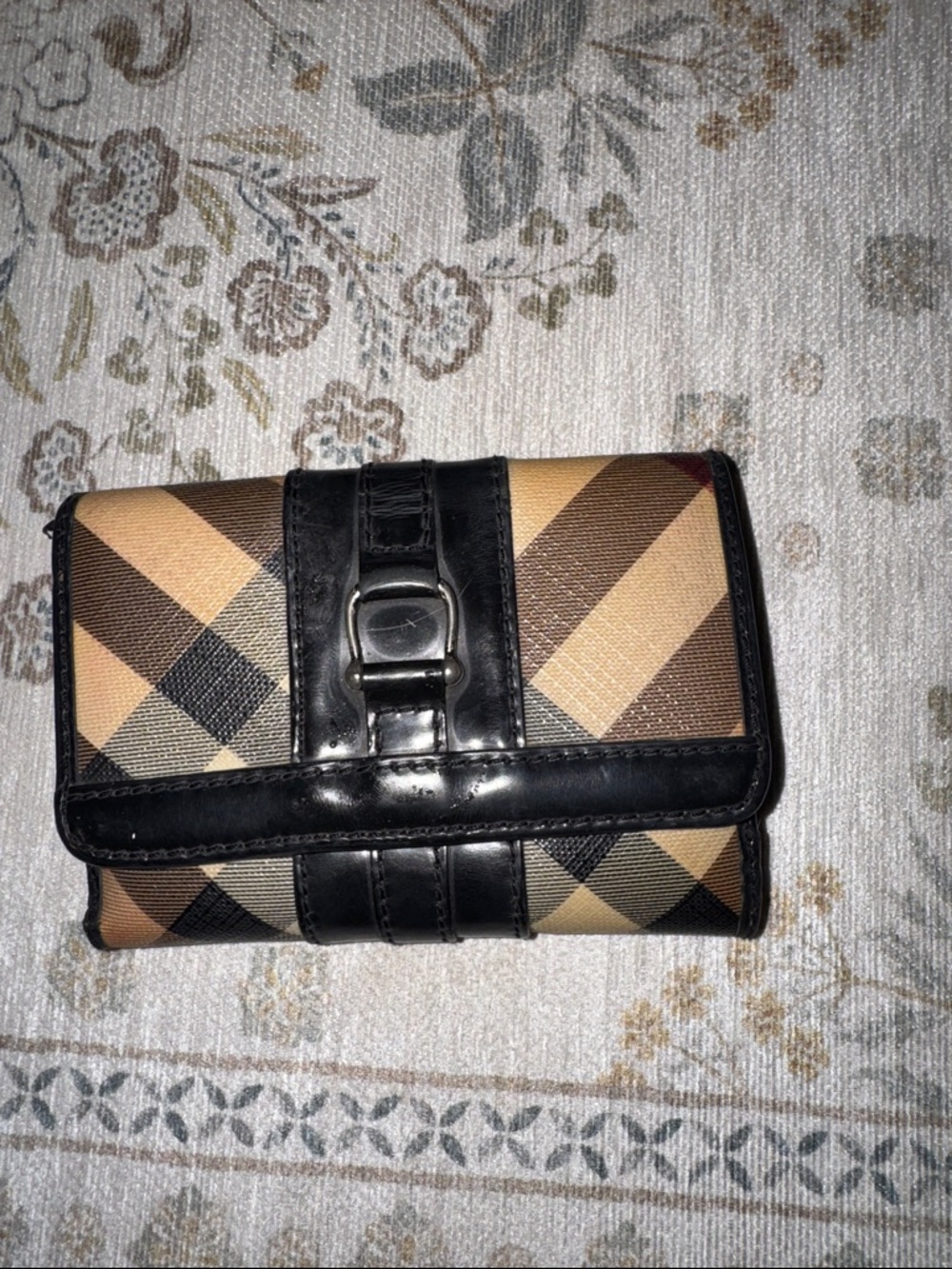 Burberry Black Leather Card Wallet with Equestrian Emboss